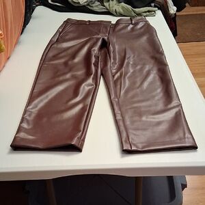 Talbots Chocolate Brown Faux Leather Boot-Flare Pants